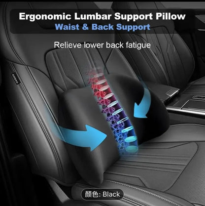 Car Headrest&Lumbar Support Cushion,Ergonomic Car Seat Headrest,Memory Foam Car Seat Headrest and Lumbar Support Cushion for Neck and Back Pain Relief (Black)